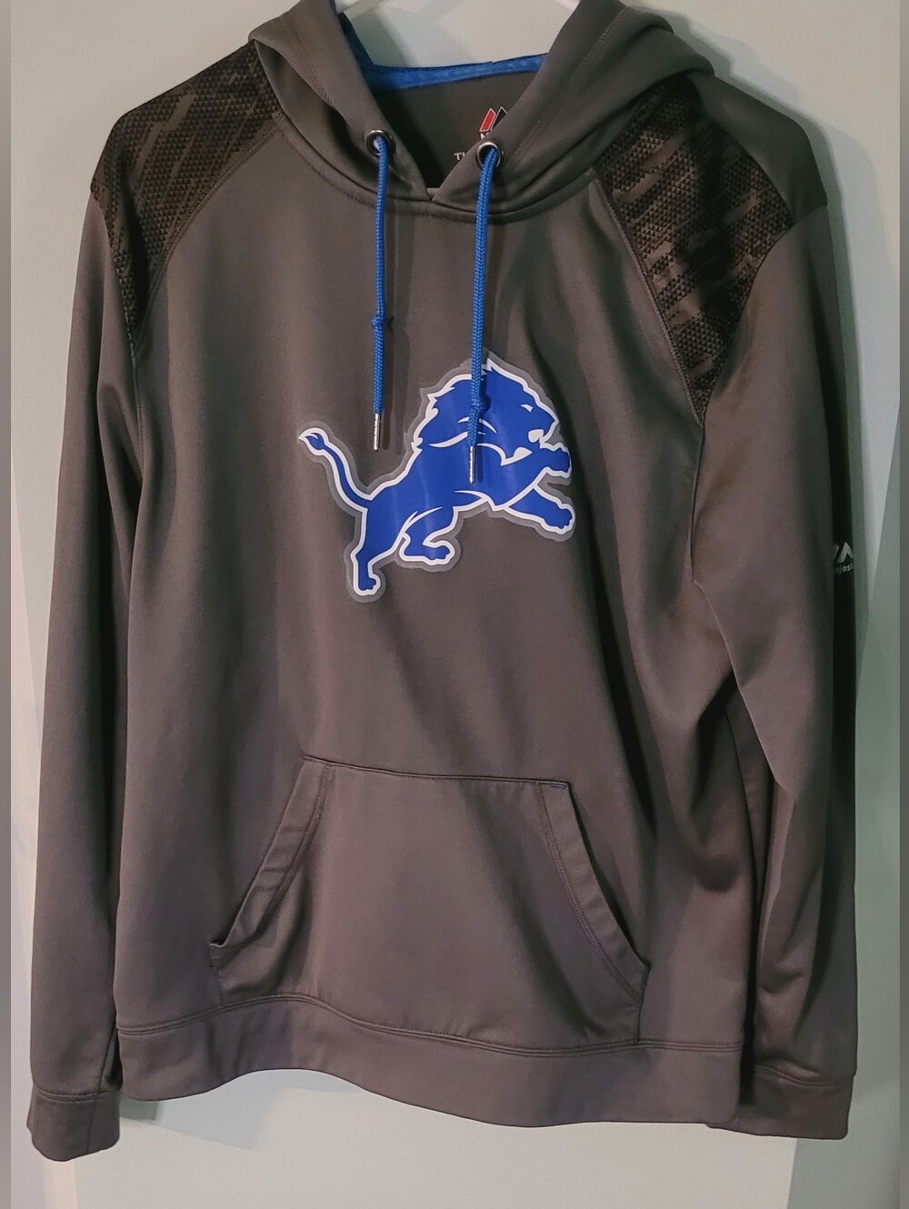 Youth - Majestic Gray Hoodie with Blue Lions Logo Size: Lg.